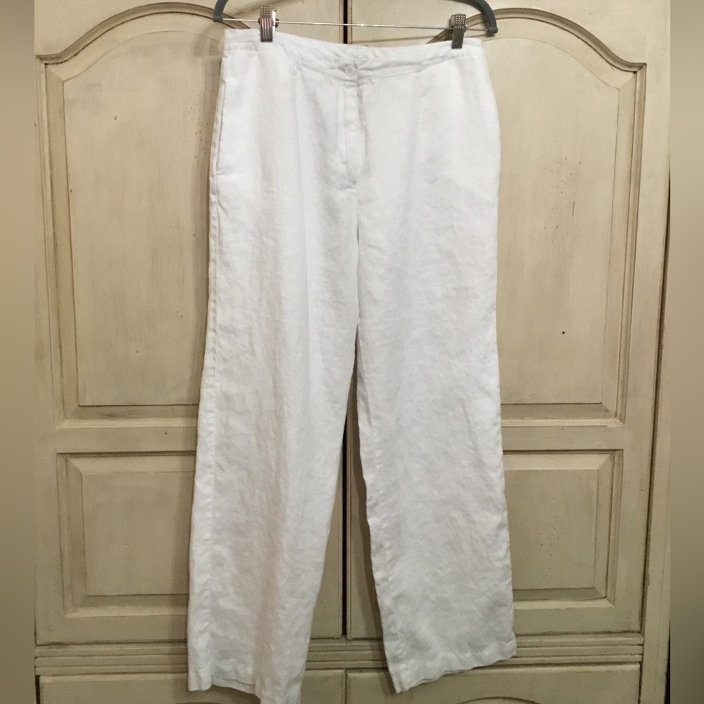 Christian Trapani Women’s 100% Linen White Pants Size M EUC